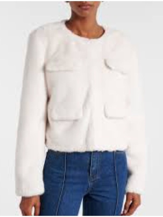 Self-Portrait Jackets & Blazers - Self-Portrait Cream Faux-Shearling Pocket Jacket